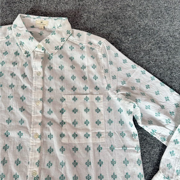 Johnny Cotton Men's White and Green Patterned Button Down shirt geometric SZ M - Picture 6 of 14